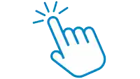 a blue icon of a hand pointing to the right