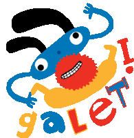 a cartoon drawing of a monster with the word galet written below it