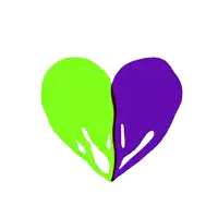 a green heart and a purple heart are separated by a line