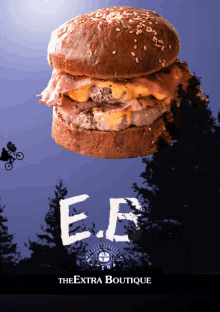 a poster for the extra boutique shows a hamburger on a bun