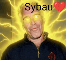 a man with a broken heart and sybau written on his face