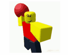 a roblox character is holding a red ball