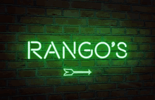 a neon sign that says rango 's with an arrow pointing to the right