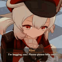 a video game character named klee is asking for help