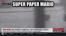 a breaking news headline says super paper mario on the screen