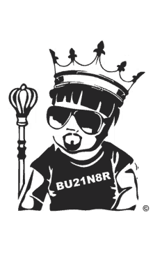 a black and white drawing of a baby wearing a crown