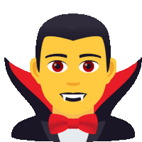 a cartoon drawing of a vampire wearing a black cape and a red bow tie