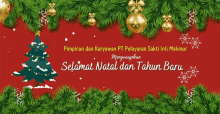 a red background with a christmas tree and the words selamat natal and tahun baru