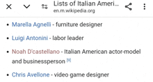 a screenshot of a list of italian americans on wikipedia.org