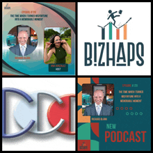 a collage of advertisements for richard blank 's bizhaps podcast