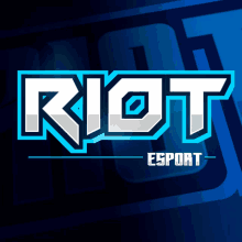 a logo for riot esport is displayed on a dark blue background