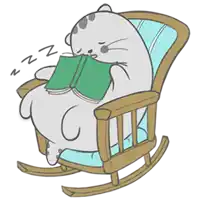 a cat is sleeping in a rocking chair reading a book