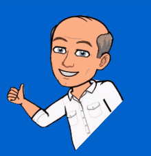 a cartoon of a man giving a thumbs up on a blue background