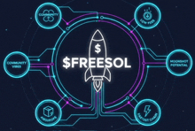 a rocket with a dollar sign on it is in the middle of a circle with the words $ freesol
