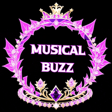 a logo for musical buzz with a purple crown