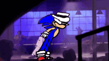 a drawing of sonic the hedgehog wearing a white hat and sunglasses