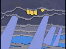 a cartoon drawing of a hand reaching out towards a cloudy sky