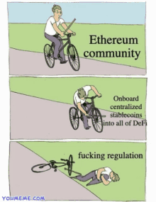 a cartoon of a man riding a bike with the words " ethereum community " at the top