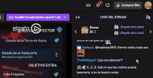 a screenshot of a twitch stream with a hand pointing to the top right