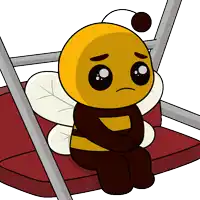 a cartoon of a bee sitting on a swing with a sad look on his face