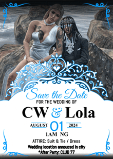 save the date for the wedding of cw & lola