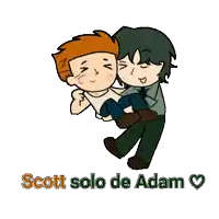 a cartoon drawing of a man carrying another man with the name scott solo de adam