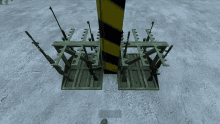 a screenshot of a video game shows a weapon rack