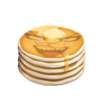 a stack of pancakes with syrup and butter with a face on them