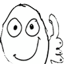 a black and white drawing of a cartoon face giving a thumbs up sign .