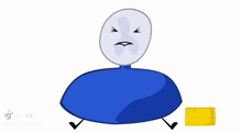 a cartoon character is sitting on a blue object next to a yellow sponge .