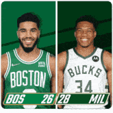 two basketball players from the boston celtics and the bucks are shown