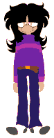 a cartoon character with a purple sweater and blue jeans