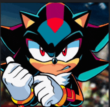 a cartoon of shadow the hedgehog giving a thumbs down