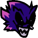 a cartoon drawing of a purple werewolf with a lightning bolt on its head and teeth .