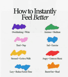 how to instantly feel better poster with different colors