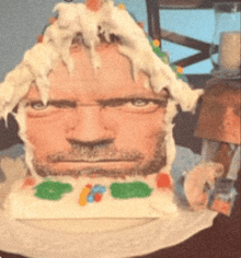 a cake that looks like a man 's face with a beard on it