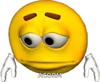 a cartoon smiley face with the word acorn written below it