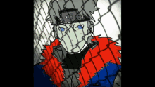 a drawing of a person behind a chain link fence with the number 6 on his head