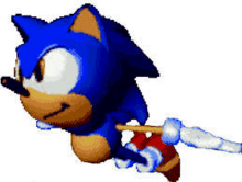 sonic the hedgehog is flying through the air while holding a sword .