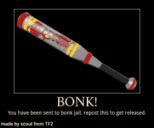 a baseball bat with the words bonk on it