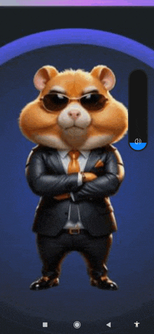 a hamster wearing sunglasses and a suit is standing with his arms crossed