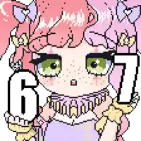 a pixel art drawing of a girl with the number 6 on her head