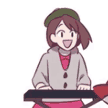 a cartoon of a girl playing a keyboard .