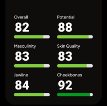 a screen showing the overall potential masculinity and skin quality