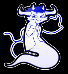 a drawing of a ghost with horns giving a thumbs up on a black background