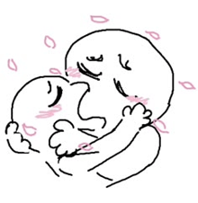 a drawing of two people kissing each other with pink lips .