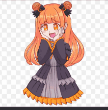 a drawing of a girl with orange hair and a black dress