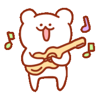 a cartoon of a bear playing a guitar with music notes around it