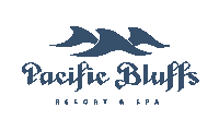 a logo for pacific bluffs resort & spa with waves