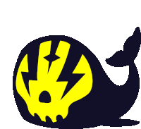 a black whale with a yellow lightning bolt and a skull